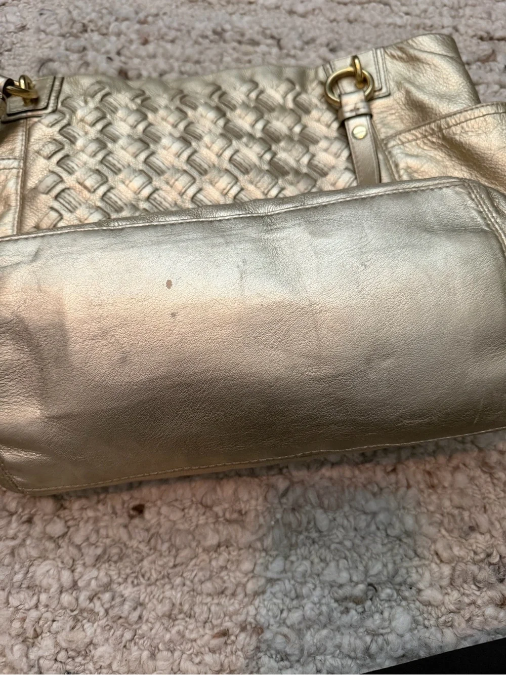 Coach Metallic Woven Leather Shoulder Bag - Gold